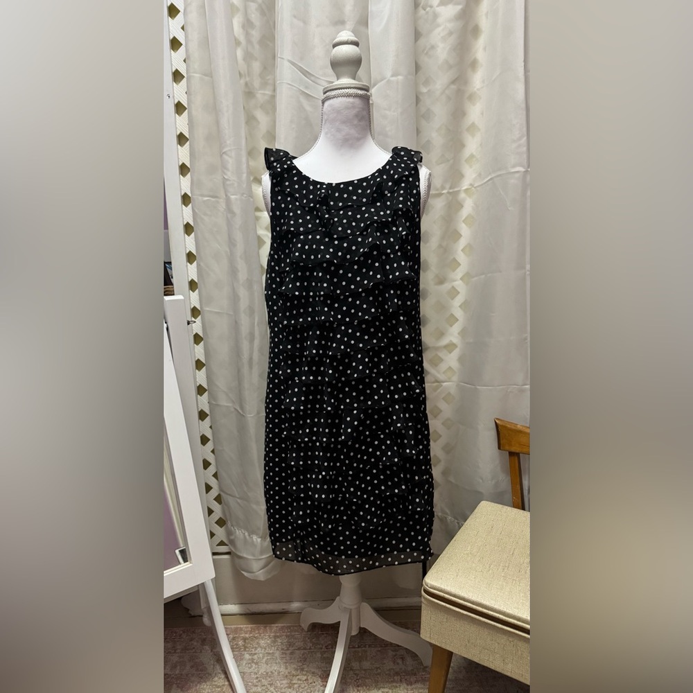 Jessica Howard Black and White Polka Dot Dress With Ruffles